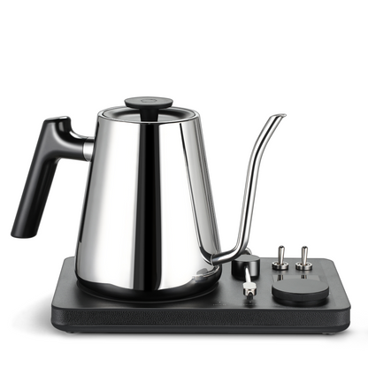 Lafeeca-DJ-Kettle Stainless steel kettle with a black base on a white background